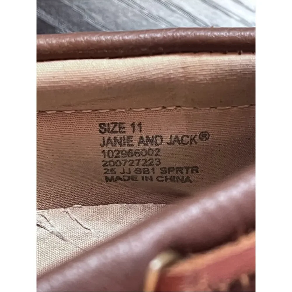 Janie & Jack Leather Boat Shoes Boys 11 Brown Slip On Preppy Nautical Summer